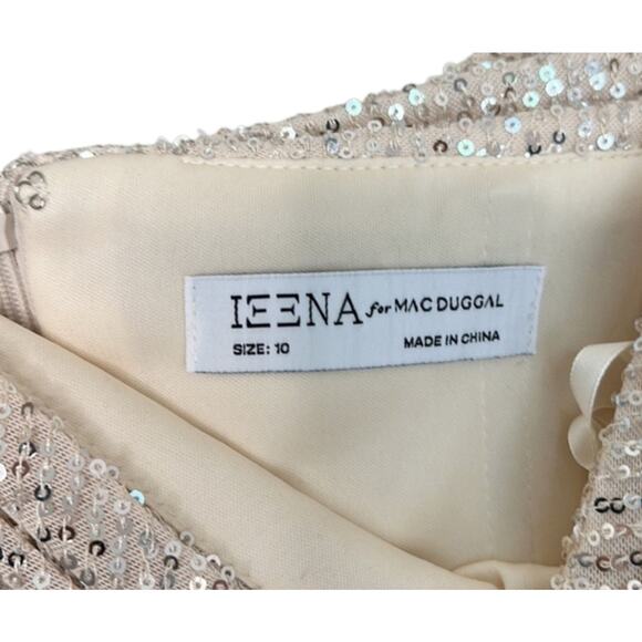 NWT Mac Duggal Beige Sequin Off Drop Shoulder Maxi Sheath Gown Sz 10 - Picture 4 of 11